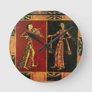 Detail from a wedding chest depicting a musician a runde wanduhr