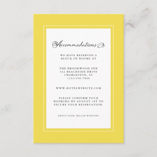 Detail Gelb & Weiß Hochzeit Moderne schicke Grenze Begleitkarte (Vorderseite)