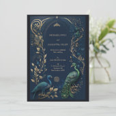 Detail - Hochzeit der Blue Green Peacock Card Einladung (Stehend Vorderseite)