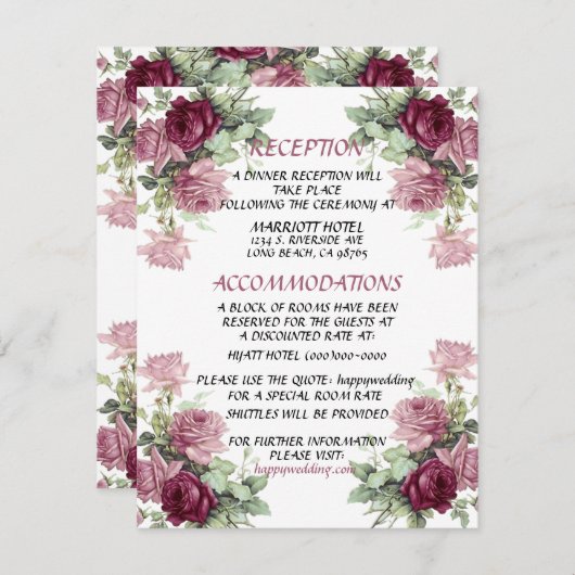 Detail-Hochzeitskarte, Informationskarte Einladung (Vorne/Hinten)