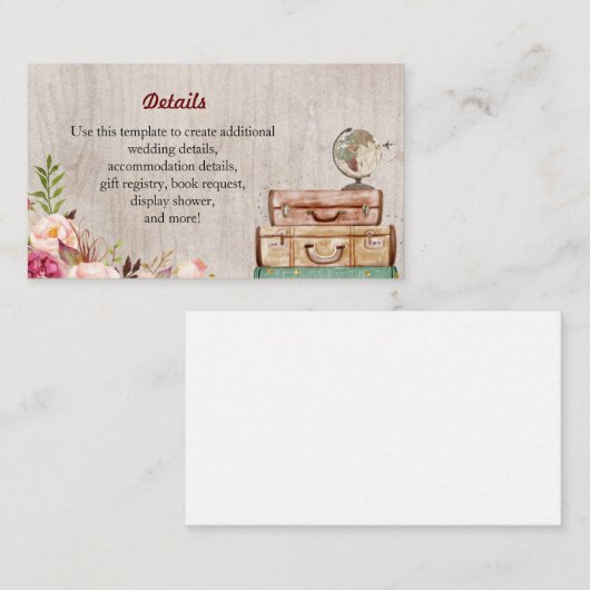 Detail-Karte des World Travel Brautparty Begleitkarte (Vorne/Hinten)