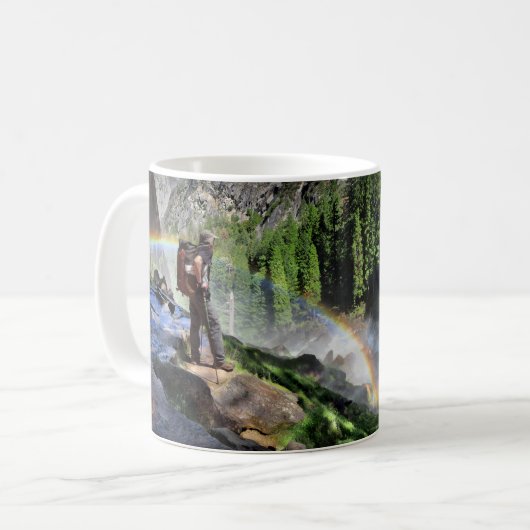 Detail: Vernal Fall Hiker und Regenbogen - Yosemit Kaffeetasse (Vorderseite Links)