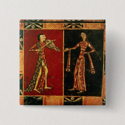 Detail von einem Hochzeitskasten, der einen Button (Vorderseite)