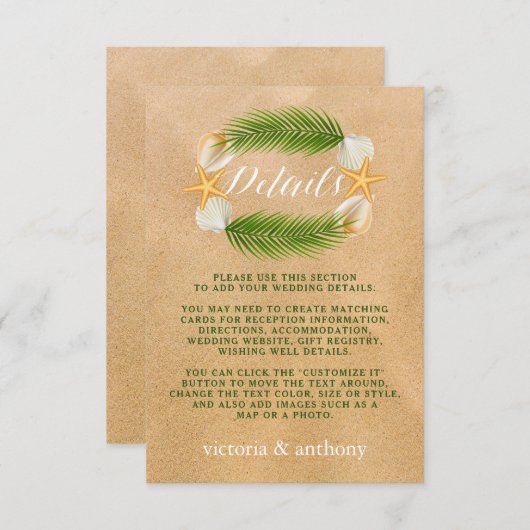 Detail zum Hochzeitsgrad des Sandstrands Tropical  Begleitkarte (Vorne/Hinten)