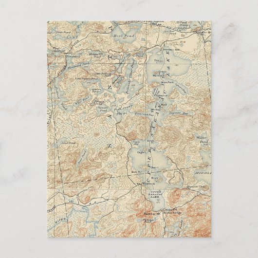 Detailansicht des Oberen Saranac Sees von der alte Postkarte (Vorderseite)