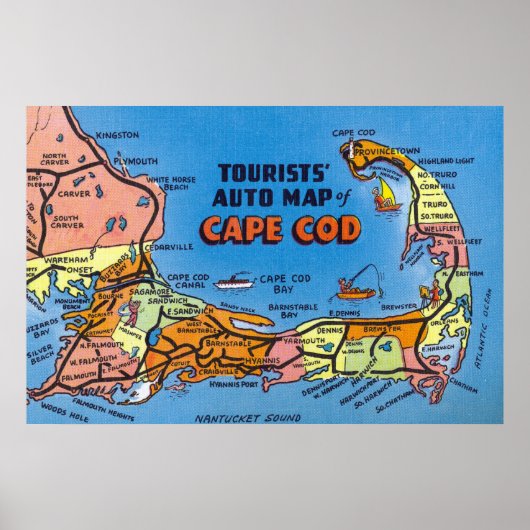 Detailed Auto Map of Cape Cod Poster (Vorne)
