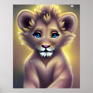 Detailed Fantasy Cute Kawaii baby lion cub Poster