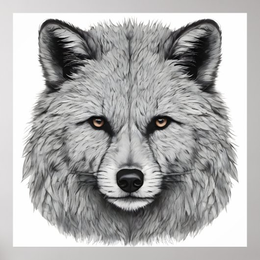 Detailed Gray Fox Portrait with Intense Gaze Poster (Vorne)