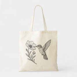 Detailed Hummingbird Line Art with Wildflower Tragetasche