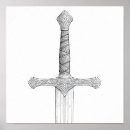 Detailed Knight's Gauntlet and Sword Grip Coloring Poster