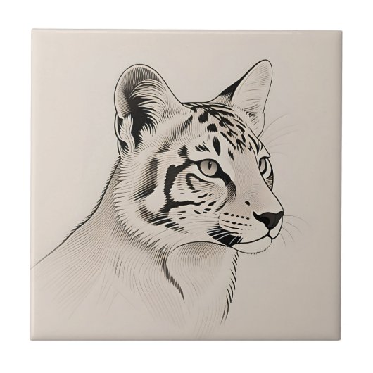 Detailed Lynx Portrait Line Art Fliese (Vorderseite)