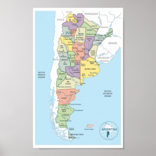 Detailed map of Argentina Regions Poster (Vorne)