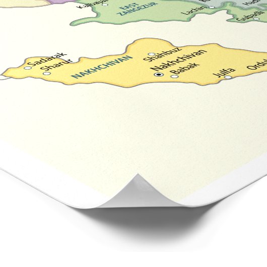 Detailed Map of Azerbaijan Regions Poster (Ecke)