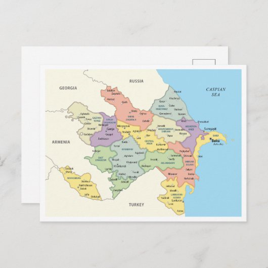 Detailed map of Azerbaijan Regions Postkarte (Vorne/Hinten)