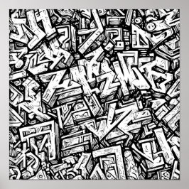 Detailed Urban Coloring Page: Graffiti Glyph Grid Poster