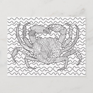Detailierte Seekrabbe Doodle Postkarte