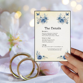 Detailkarte der modernen blauen Blumen und Schmett Einladung