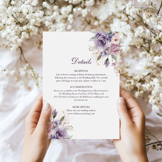 Detailkarte für Boho Mave und Lilac Floral Wedding Einladung