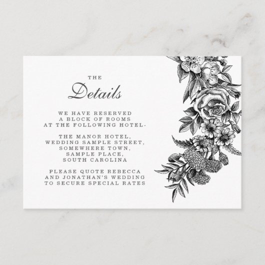 Detailkarte für Botanische Vintage-Hochzeiten Begleitkarte (Vorderseite)