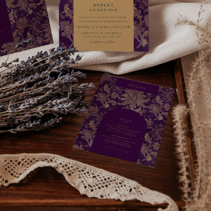 Detailkarte für den Royal Lila Damask Empfang Begleitkarte