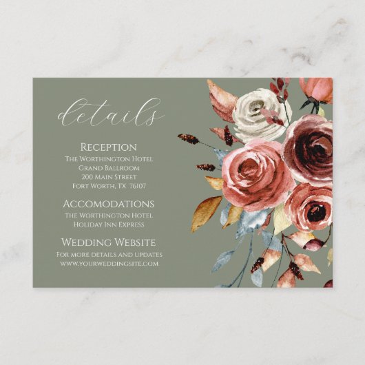 Detailkarte für die Hochzeitskartentafel der grüne Begleitkarte (Vorderseite)