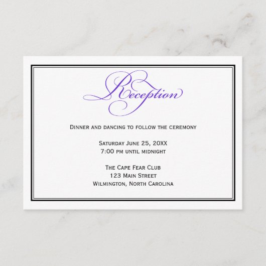 Detailkarte für die lila formale Skriptaufdruckauf Begleitkarte (Vorderseite)