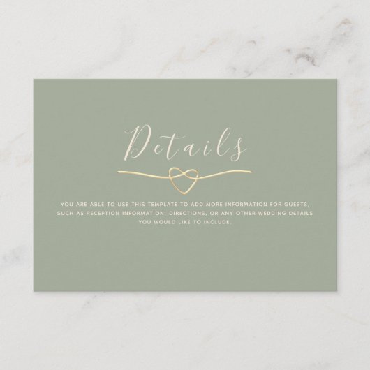 Detailkarte für grüne Hochzeiten mit Herz Begleitkarte (Vorderseite)