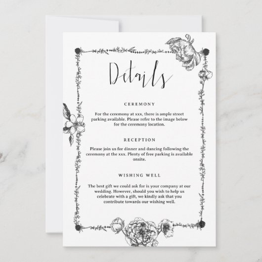 Detailkarte für handgezeichnete gotische Blume Einladung (Vorderseite)