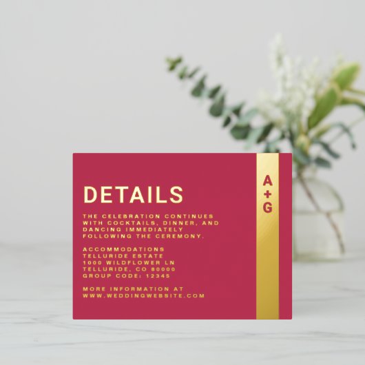 Detailkarte für hellrosa Angaben Folie Einladungspostkarte (Stehend vorne)