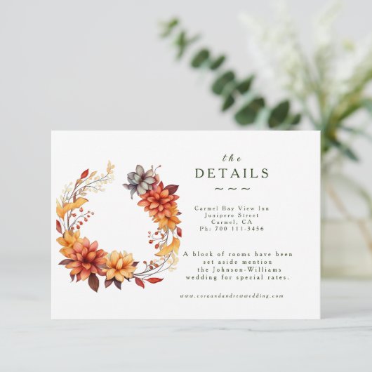 Detailkarte für Herbst-Florals RSVP Karte (Stehend Vorderseite)