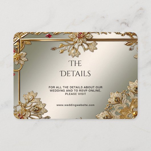 Detailkarte für Verzierte Blumen-Rahmen in Gold Begleitkarte (Vorderseite)