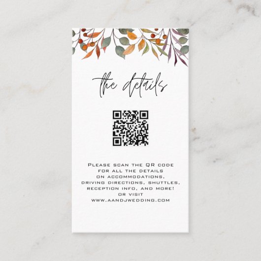 Detailkarte mit QRcode-Hochzeit im Herbst Platzkarte (Vorderseite)