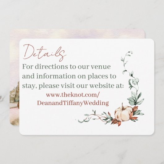 Detailkarten der romantischen Hochzeit im Herbst Save The Date (Vorne/Hinten)