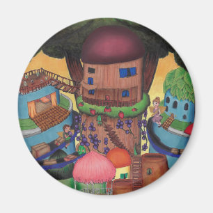 Detaillierte Baumwipfel Fairy Village Magnet