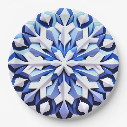 Detaillierte Blaue Schneeflocke Pappteller (Vorderseite)