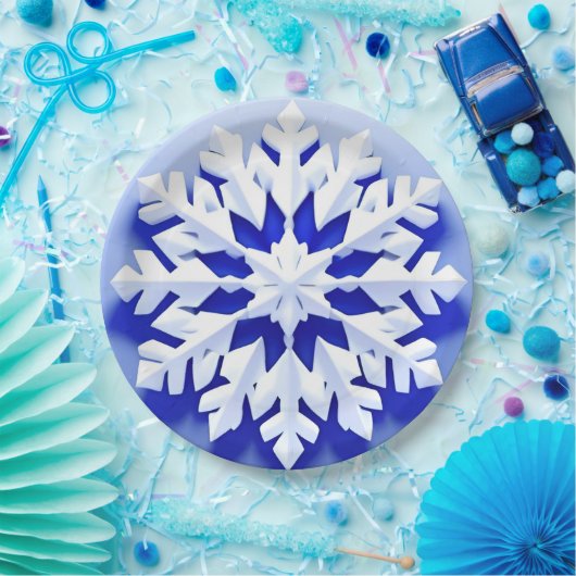 Detaillierte Blaue Schneeflocke Pappteller (Party)