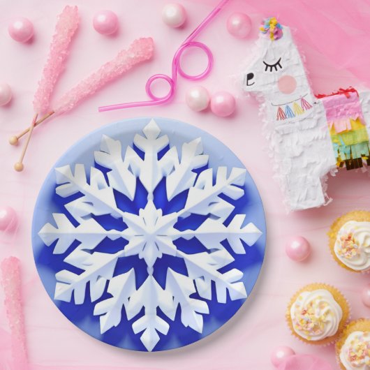 Detaillierte Blaue Schneeflocke Pappteller (Party)