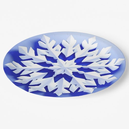 Detaillierte Blaue Schneeflocke Pappteller (Schrägansicht)