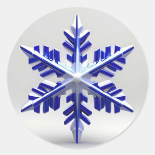 Detaillierte blaue Schneeflocke Runder Aufkleber