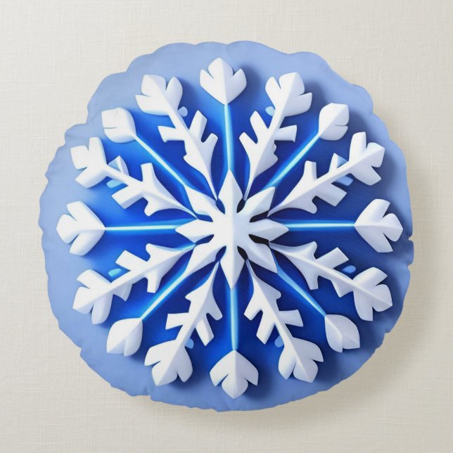 Detaillierte Blaue Schneeflocke Rundes Kissen (Vorderseite)