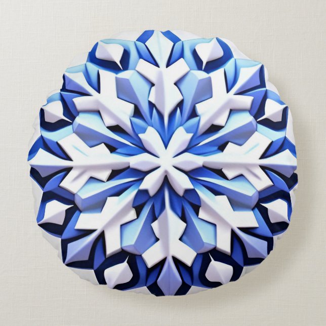 Detaillierte Blaue Schneeflocke Rundes Kissen (Vorderseite)