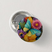 Detaillierte Blumen- und Schmetterlingsillustratio Button (Vorne & Hinten)