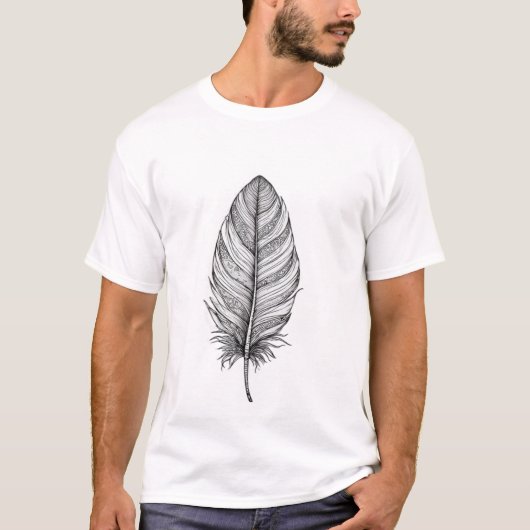 Detaillierte Boho-Feder-Linienkunst T-Shirt (Vorderseite)
