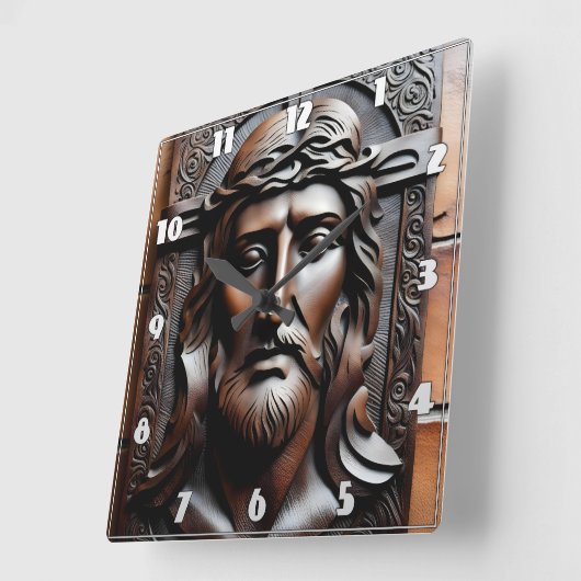 Detaillierte Carving von Jesus auf einem Steinbode Quadratische Wanduhr (Winkel)