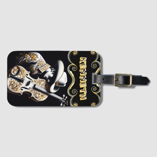 Detaillierte Cowboy-Gravur auf Musical Masterpiece Gepäckanhänger (Vorderseite (Horizontal))