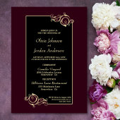 Detaillierte, elegante Black Burgundy Gold Wedding Einladung