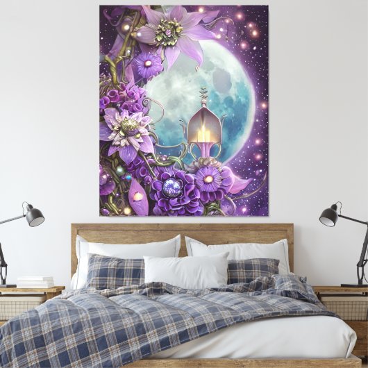 Detaillierte Fantasy Lila Moon Blume Leinwanddruck (Insitu (Schlafzimmer))