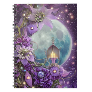 Detaillierte Fantasy Lila Moon Blume Notizblock