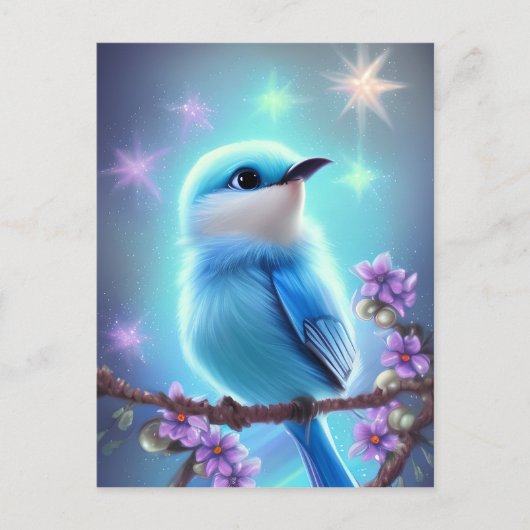 Detaillierte Fantasy Niedlich Kawaii Babyvogel Postkarte (Vorderseite)