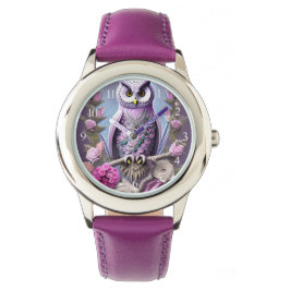 Detaillierte Fantasy Owl auf einem Thornbett Armbanduhr